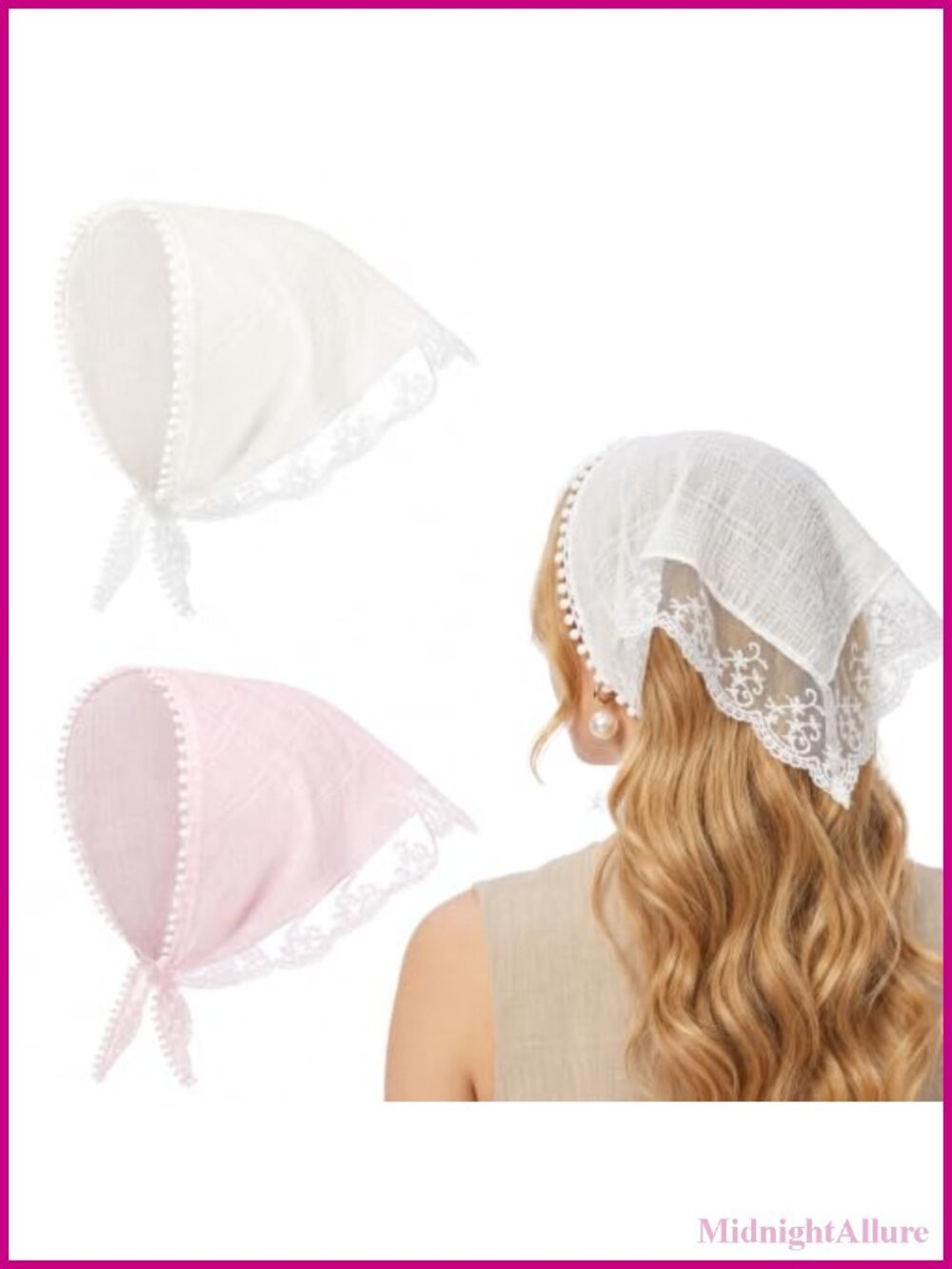 2 Pack Lace Tie-Back Head Scarf Triangle Bandana Headband Adjustable